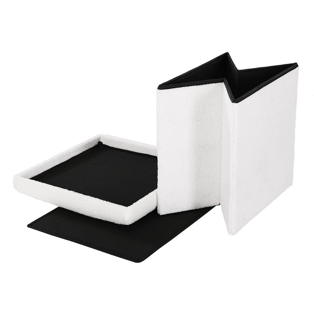 Artiss Ottoman Storage Foot Stool Square Teddy Fabric White - Cosy Abode