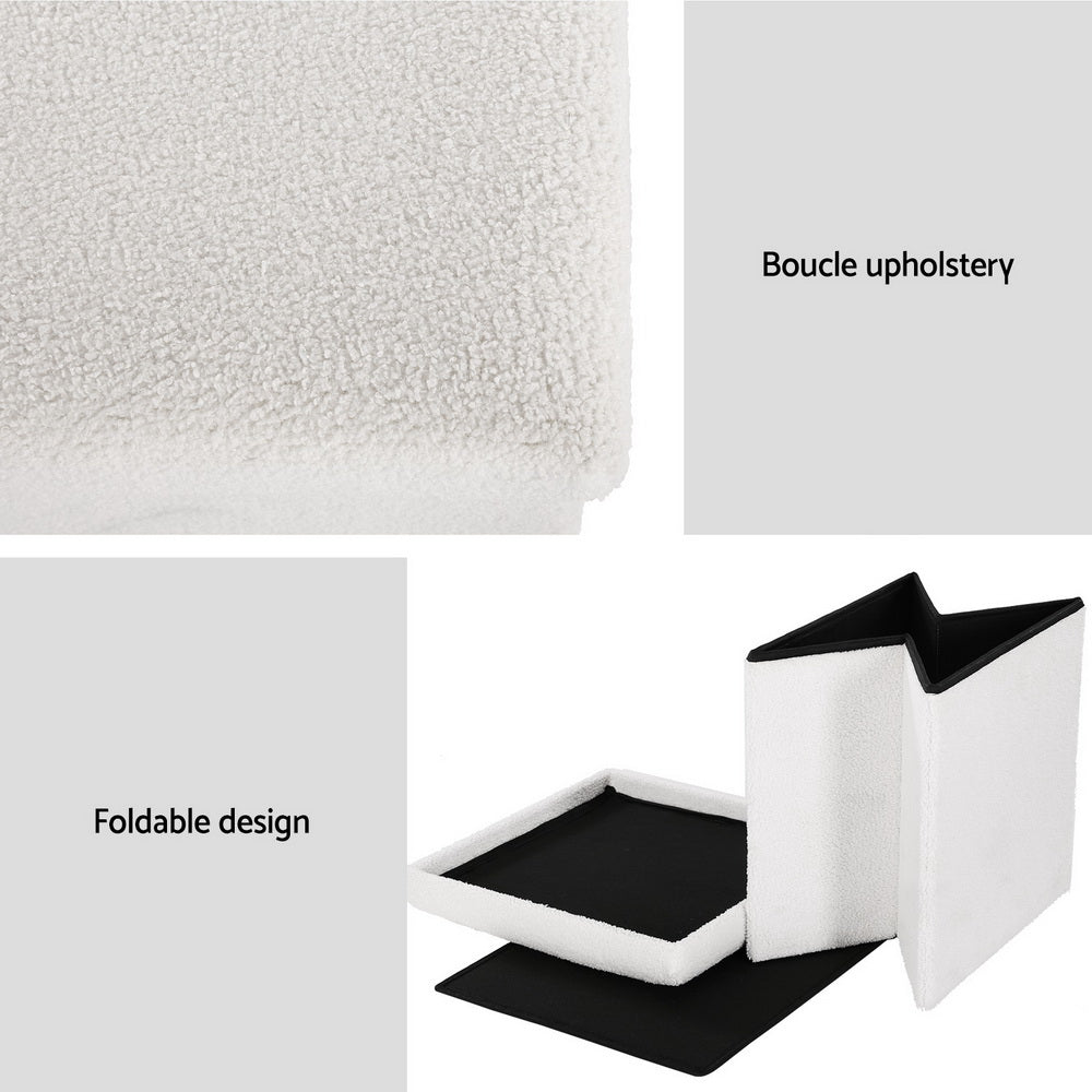 Artiss Ottoman Storage Foot Stool Square Teddy Fabric White - Cosy Abode