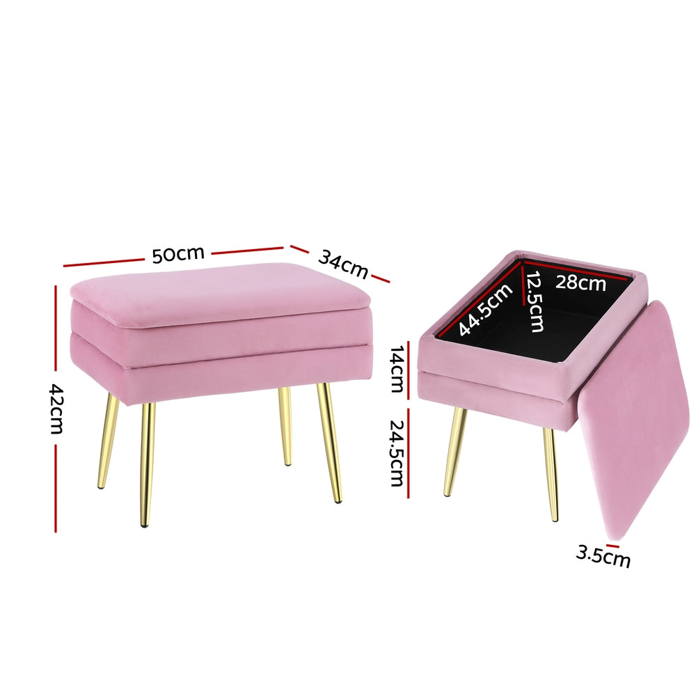 Artiss Ottoman Storage Foot Stool Velvet Pink - Cosy Abode