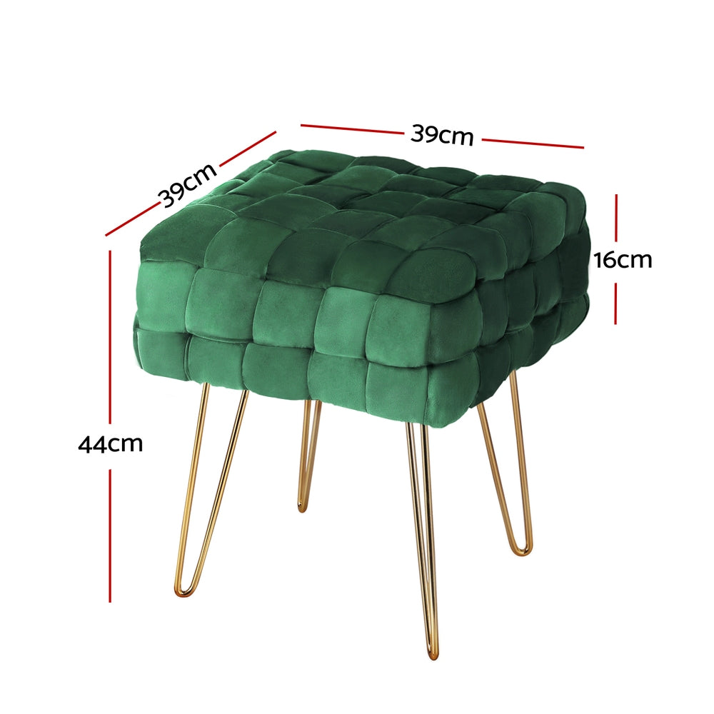 Artiss Ottoman Foot Stool Woven Velvet Green - Cosy Abode
