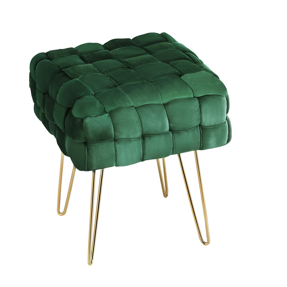 Artiss Ottoman Foot Stool Woven Velvet Green - Cosy Abode