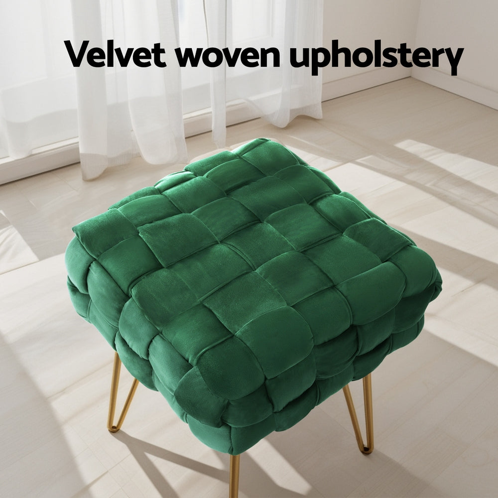 Artiss Ottoman Foot Stool Woven Velvet Green - Cosy Abode
