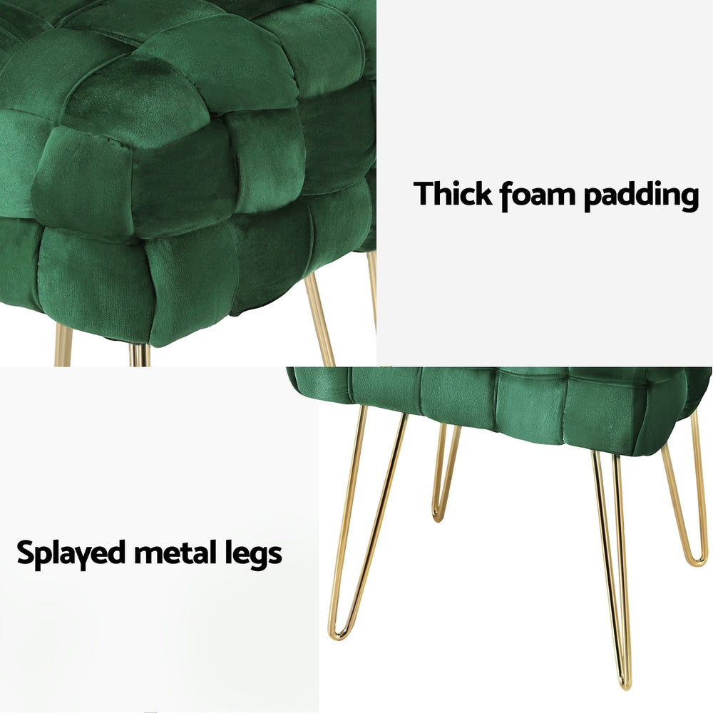 Artiss Ottoman Foot Stool Woven Velvet Green - Cosy Abode