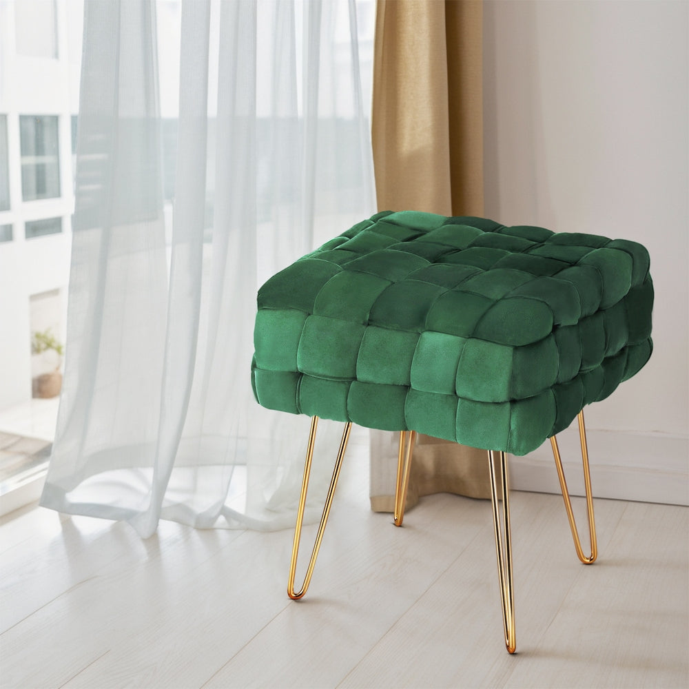 Artiss Ottoman Foot Stool Woven Velvet Green - Cosy Abode