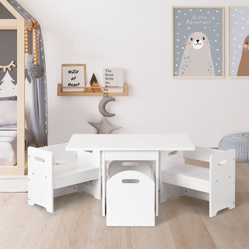 Keezi 3PCS Kids Table and Chairs Set Storage Toys Play Activity Desk - Cosy Abode