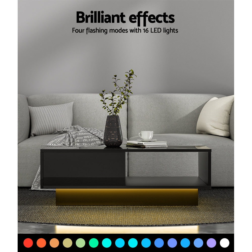 Artiss Coffee Table Led Lights Black - Cosy Abode