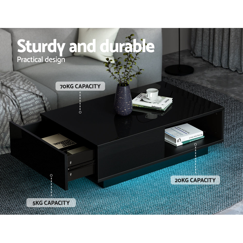 Artiss Coffee Table Led Lights Black - Cosy Abode