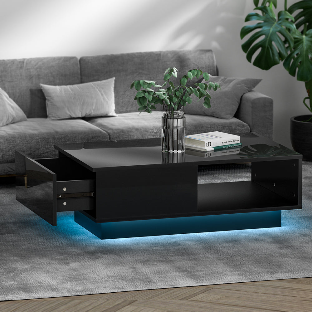Artiss Coffee Table Led Lights Black - Cosy Abode