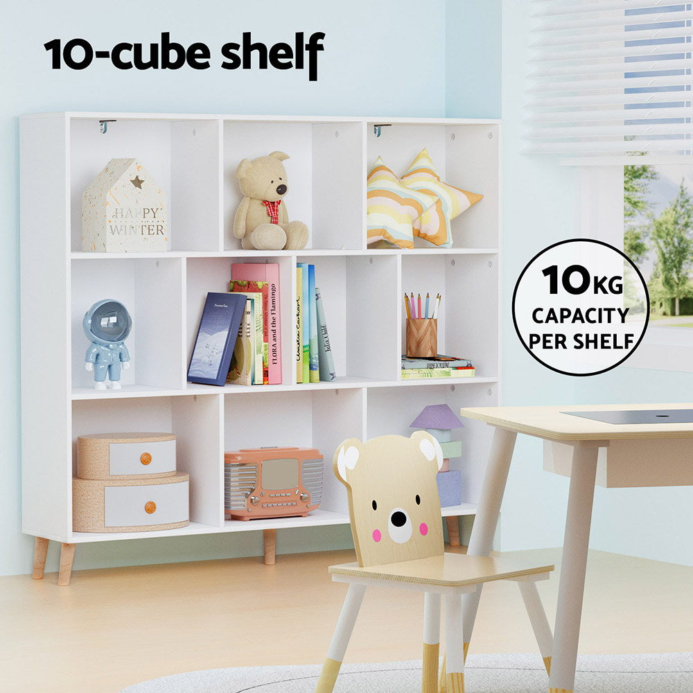 Artiss Bookshelf 3 Tiers 10 Cubes - CORA White - Cosy Abode
