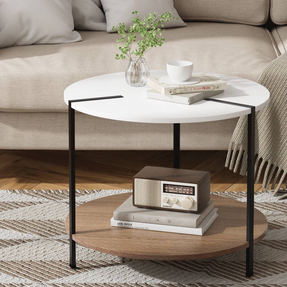 Artiss Coffee Table Side Table Round White Cedric - Cosy Abode