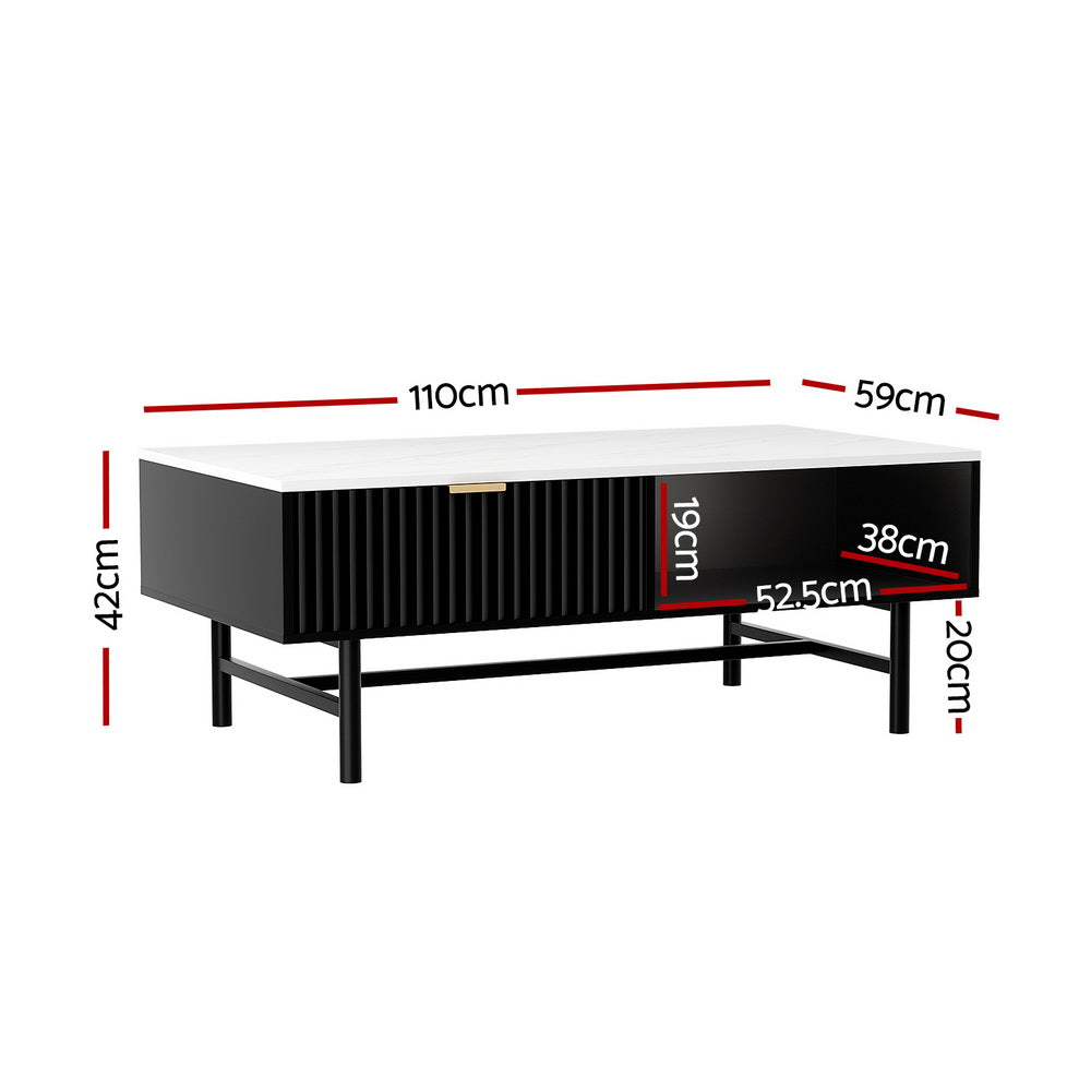Artiss Coffee Table Drawer Storage Shelf Black - Cosy Abode