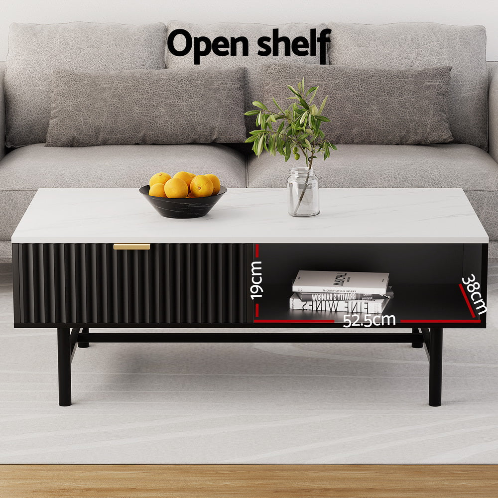 Artiss Coffee Table Drawer Storage Shelf Black - Cosy Abode