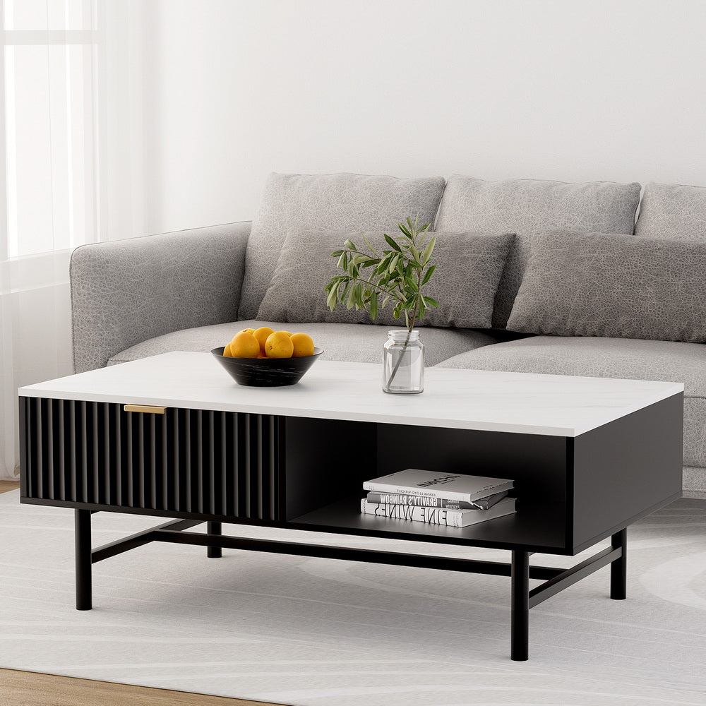 Artiss Coffee Table Drawer Storage Shelf Black - Cosy Abode