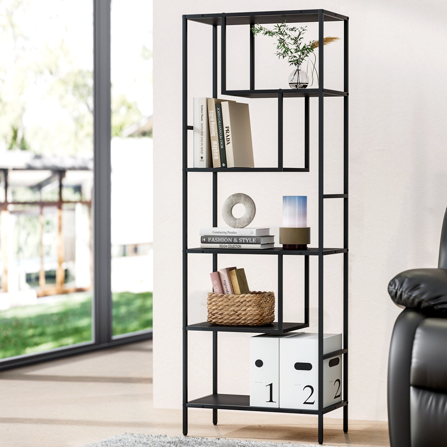 Artiss Bookshelf 5 Tiers RHYS - Black - Cosy Abode