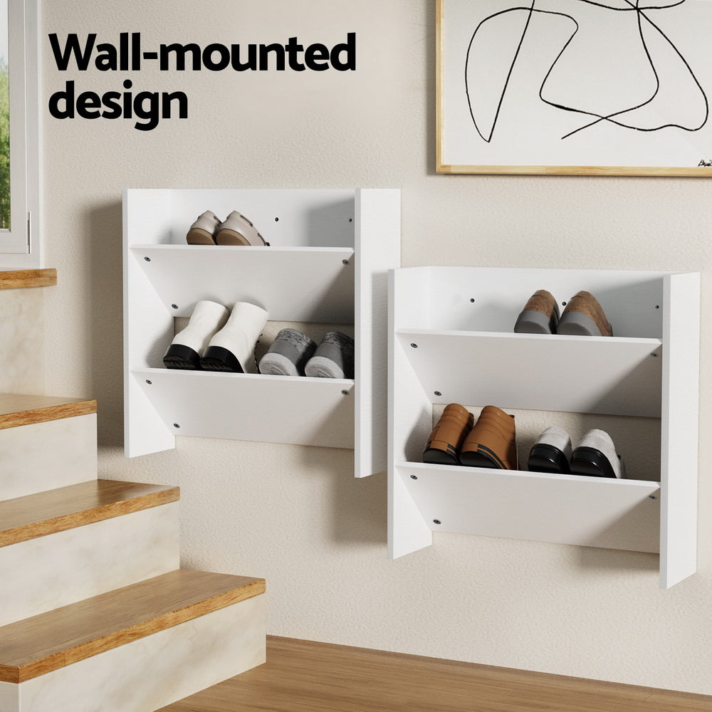 Artiss Shoe Rack 2-tier 12 Pairs Wall Mounted x2 - White - Cosy Abode