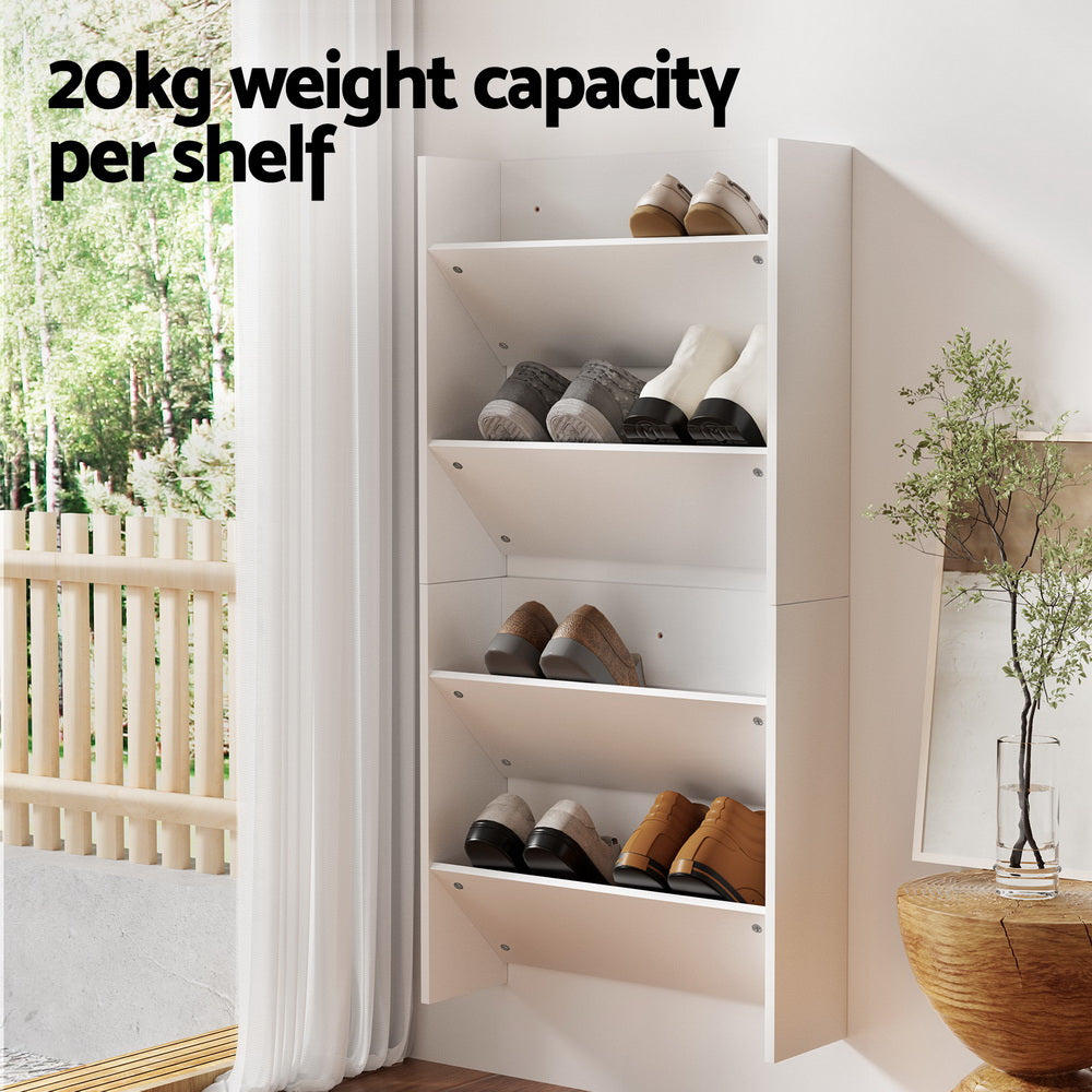 Artiss Shoe Rack 2-tier 12 Pairs Wall Mounted x2 - White - Cosy Abode