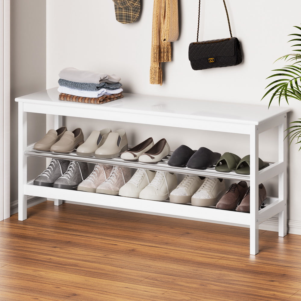 Artiss Shoe Rack Cabinet Bamboo Bench 10 Paris White - Cosy Abode