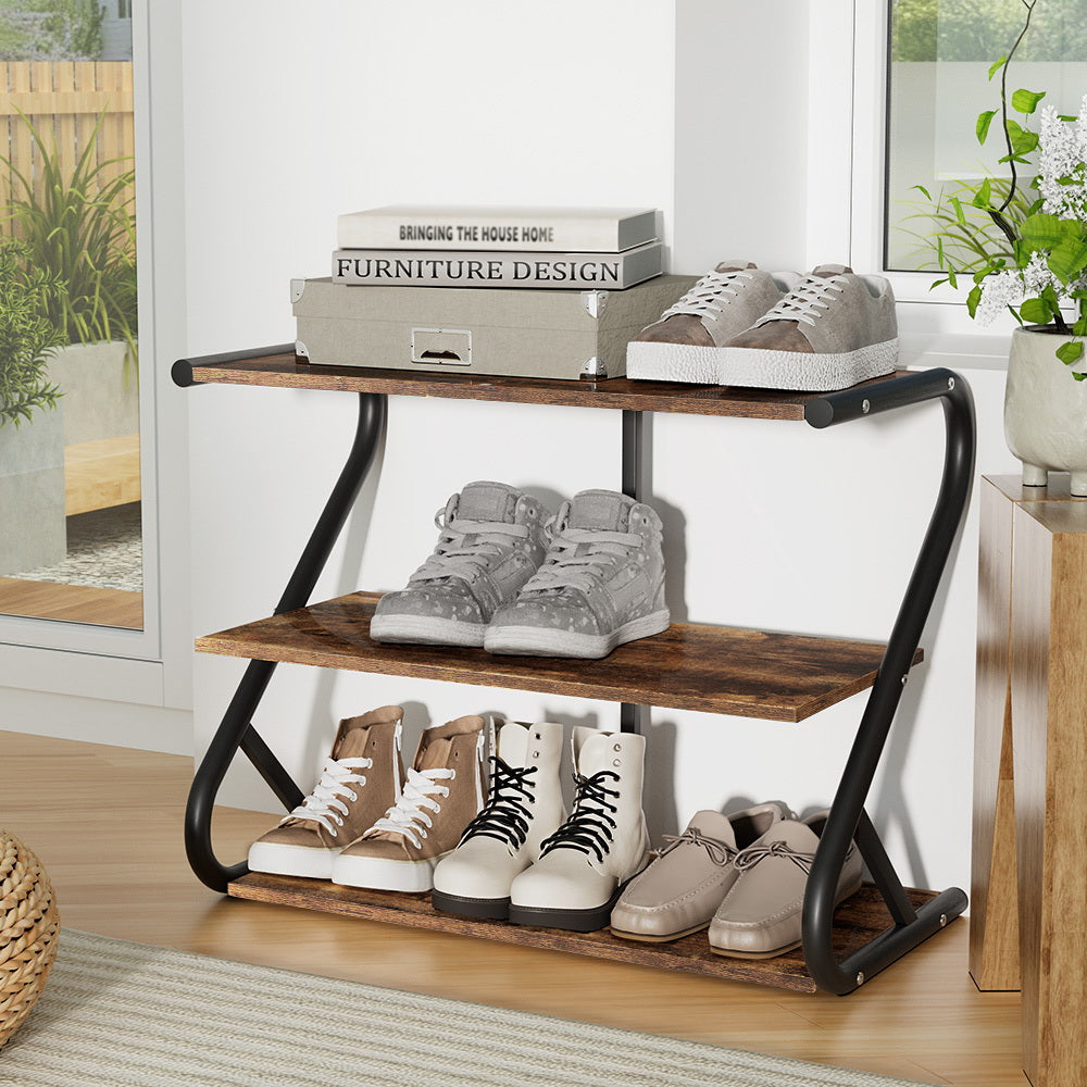 Artiss Shoe Rack Storage Shelves Organiser 3 Tiers Shoe Stand Industrial Black - Cosy Abode