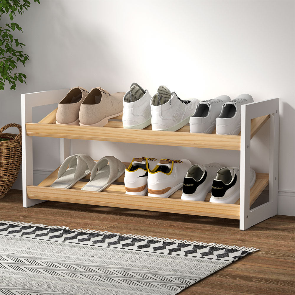 Artiss Shoe Rack 2 Tier 6 Pairs White Kara - Cosy Abode