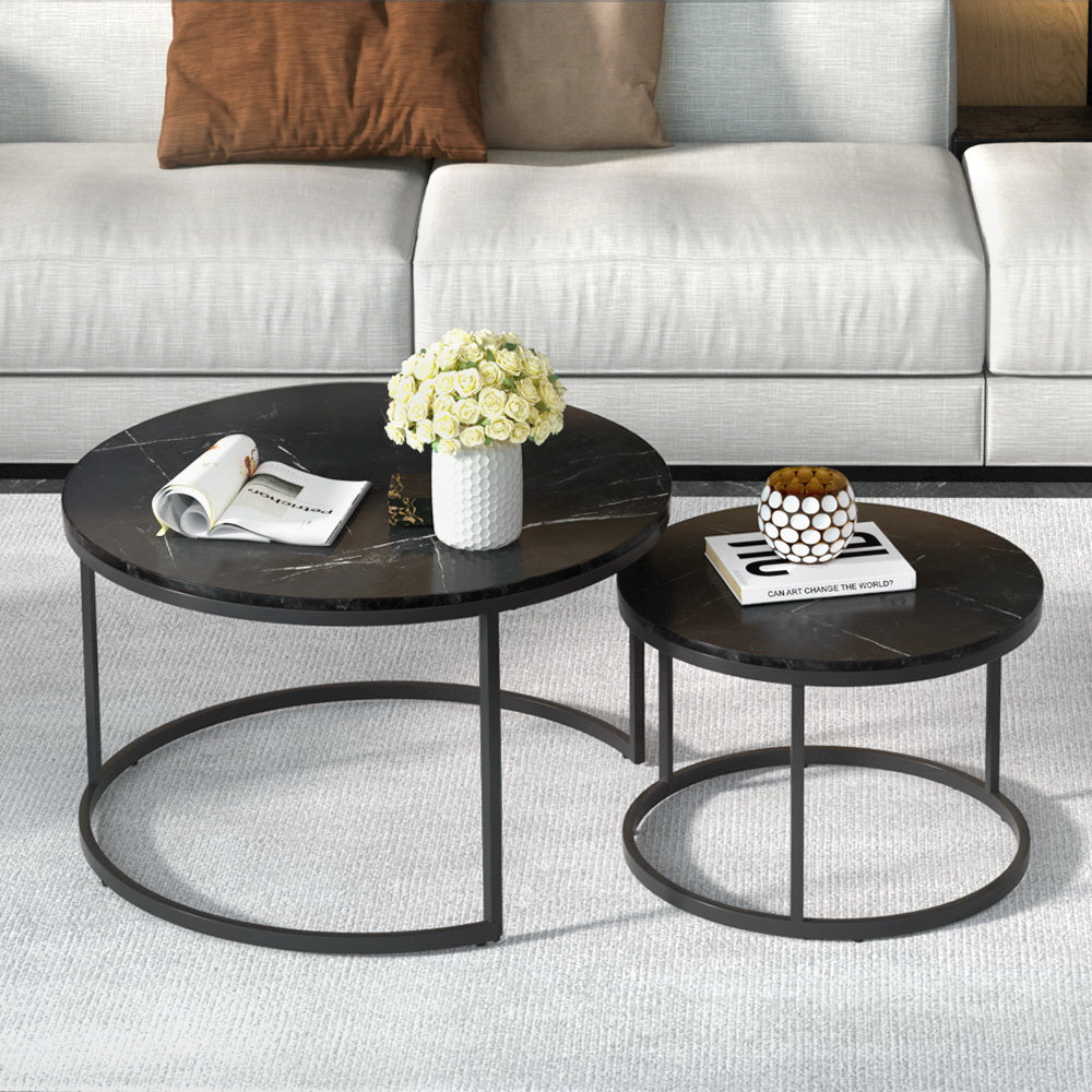 Artiss Nesting Coffee Table Set of 2 Marble Effect Tika - Cosy Abode