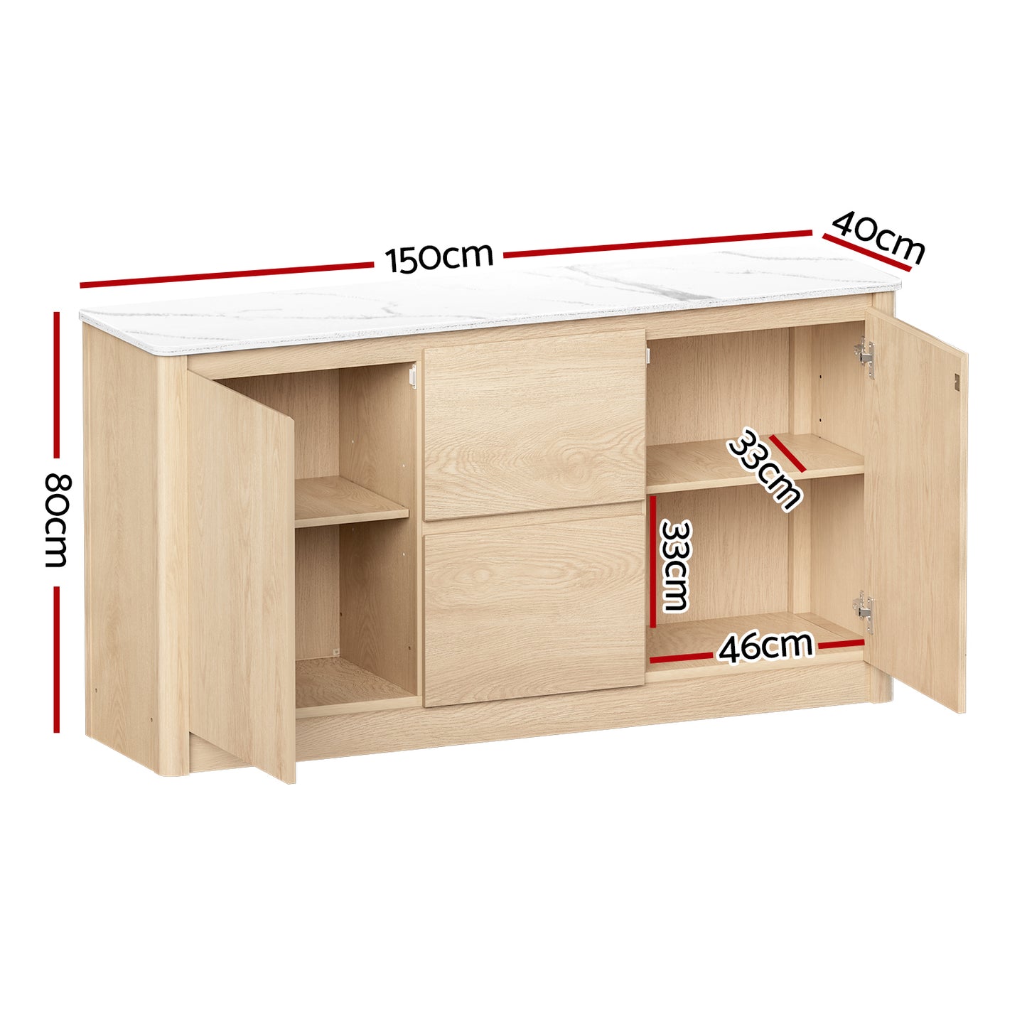 Artiss Buffet Sideboard Marble Style Tabletop - Pine - Cosy Abode
