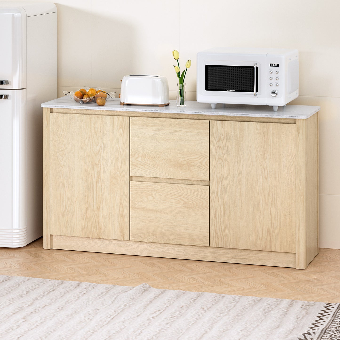 Artiss Buffet Sideboard Marble Style Tabletop - Pine - Cosy Abode