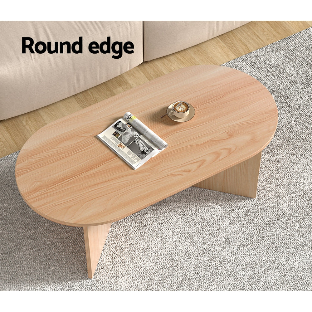 Artiss Coffee Table Oval 110CM Pine Alva - Cosy Abode