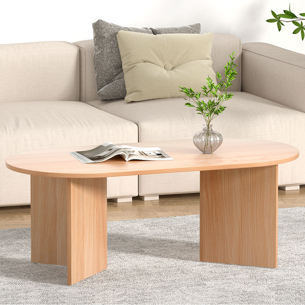 Artiss Coffee Table Oval 110CM Pine Alva - Cosy Abode