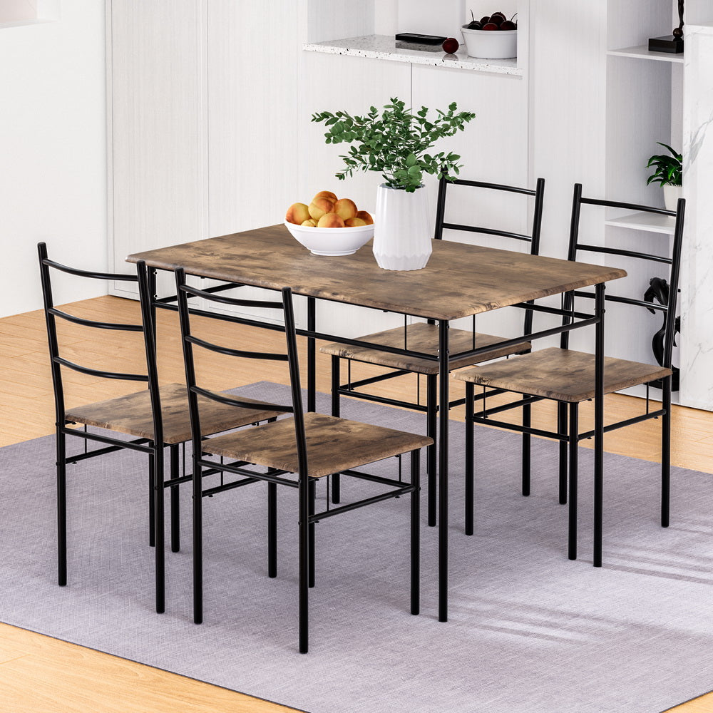 Artiss Dining Table and Chairs Set 5PCS Industrial Wooden Metal Desk Walnut - Cosy Abode