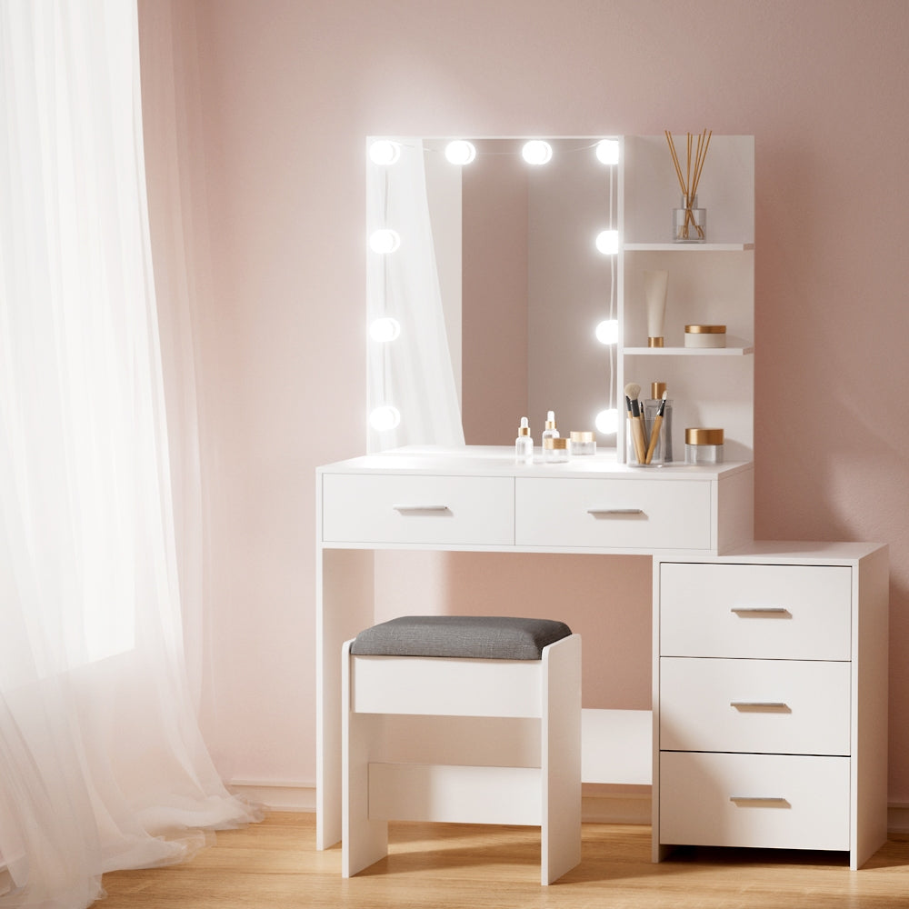 Artiss Dressing Table Set Stool 12 LED Bulbs White Dale - Cosy Abode