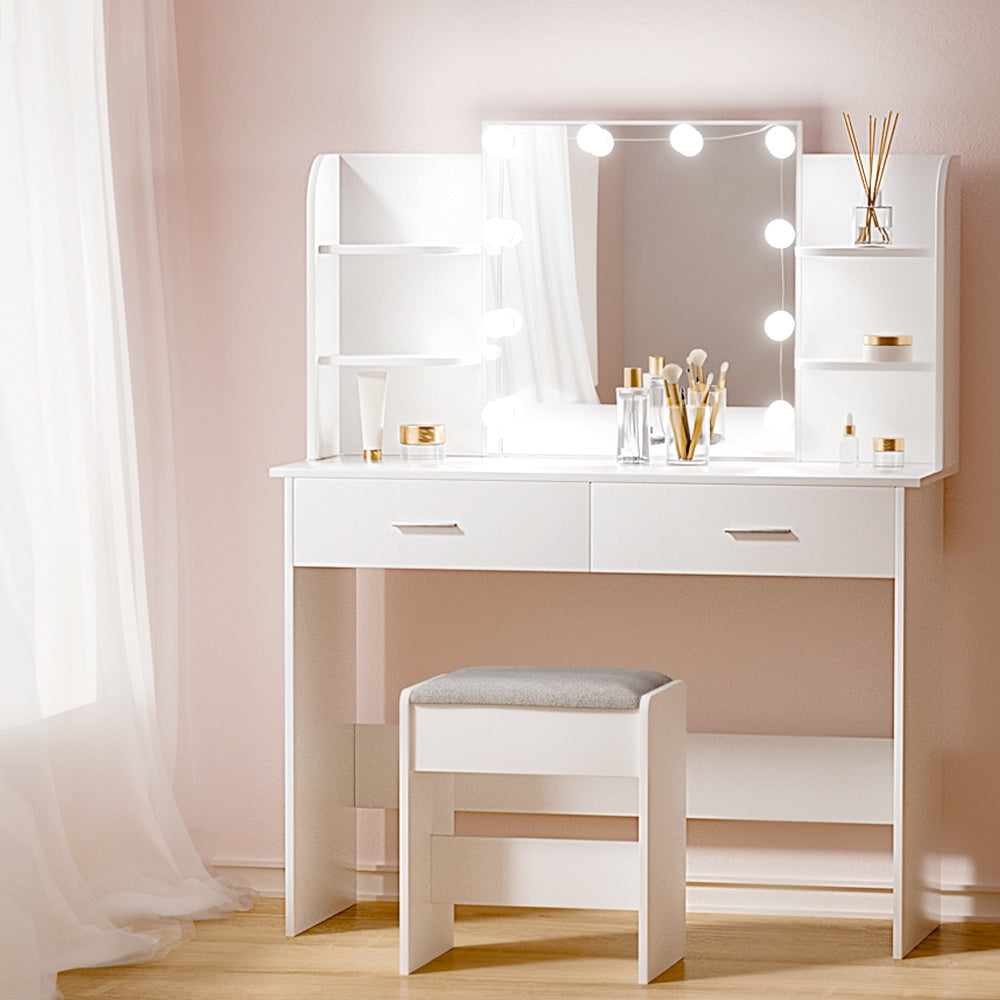Artiss Dressing Table Set Stool 10 Led Bulbs White Dulcea - Cosy Abode