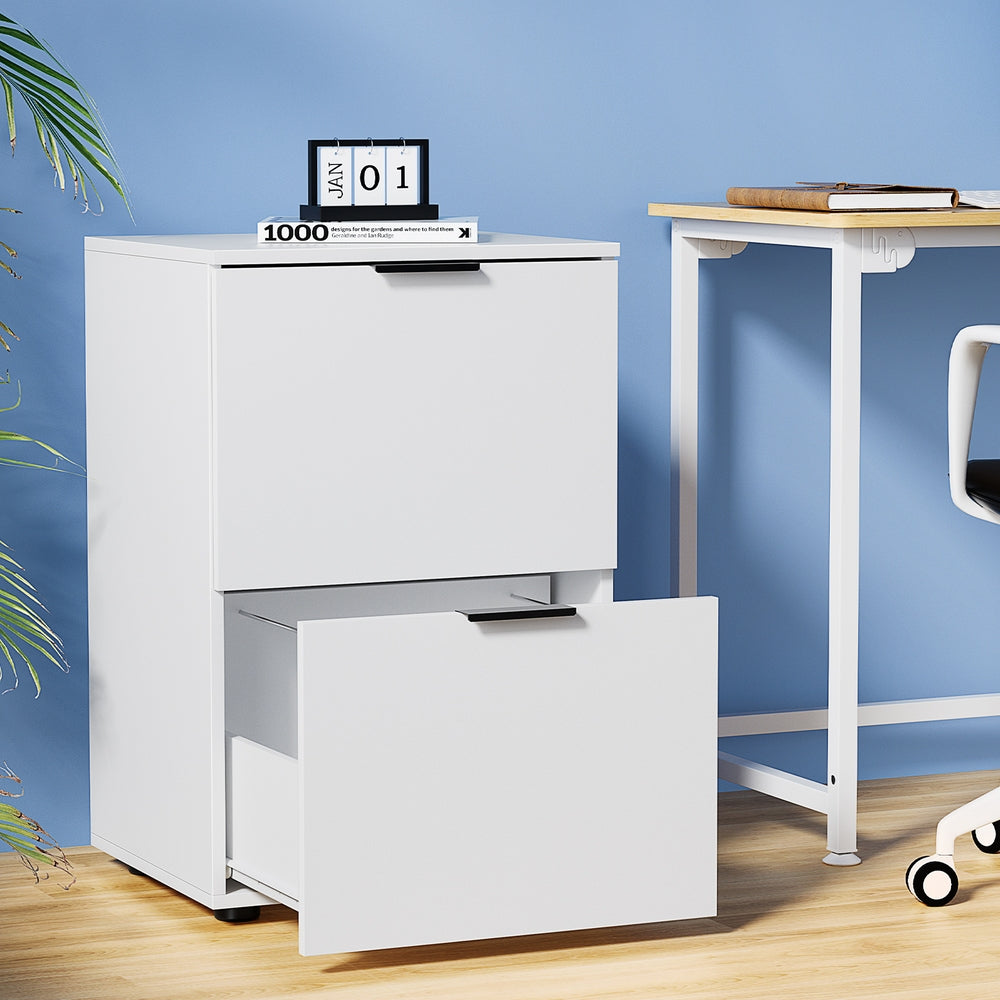 Artiss Filing Cabinet Files Storage Office Shelves File Organiser White 2 Drawer - Cosy Abode