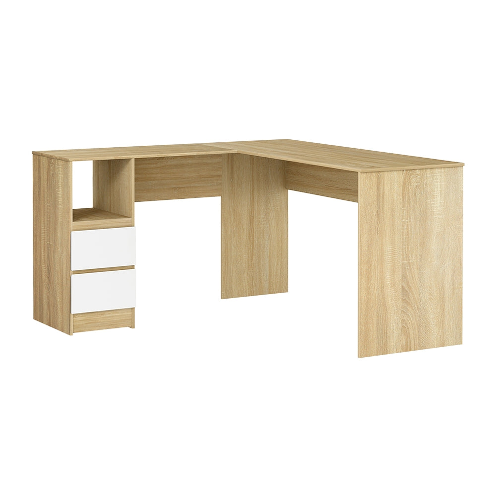 Artiss Computer Desk Drawer Cabinet L-Shape Oak 136CM - Cosy Abode