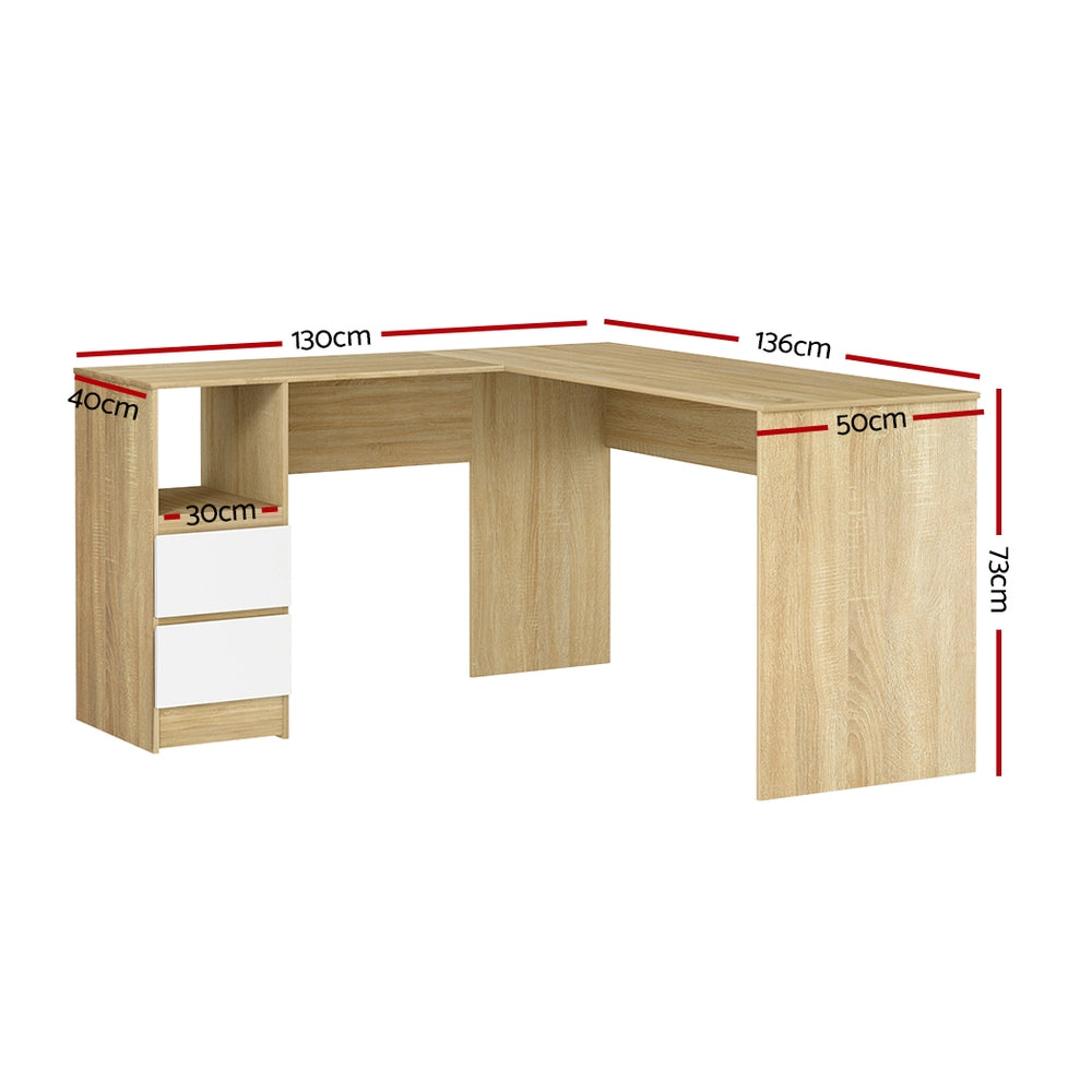 Artiss Computer Desk Drawer Cabinet L-Shape Oak 136CM - Cosy Abode