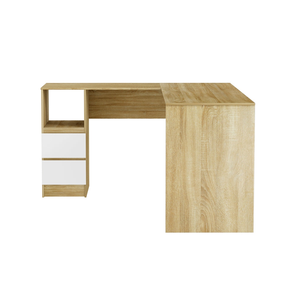 Artiss Computer Desk Drawer Cabinet L-Shape Oak 136CM - Cosy Abode