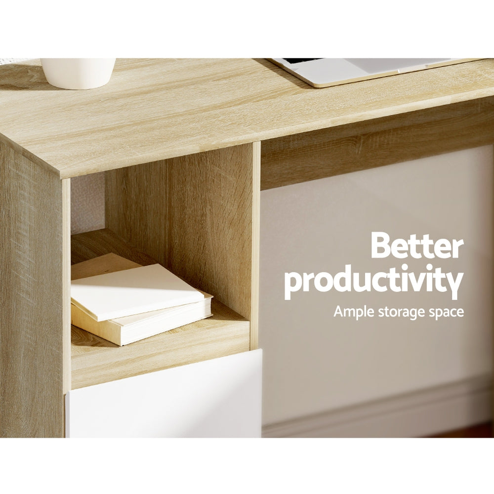 Artiss Computer Desk Drawer Cabinet L-Shape Oak 136CM - Cosy Abode