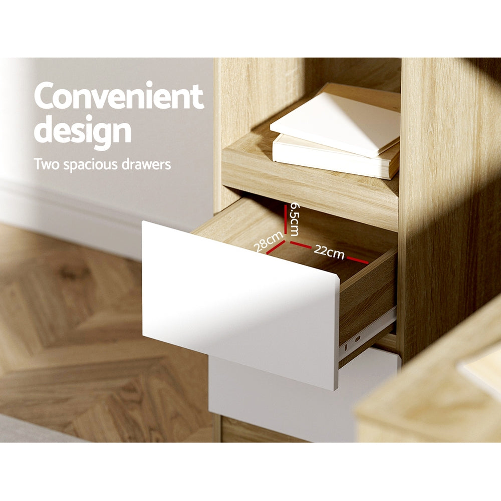 Artiss Computer Desk Drawer Cabinet L-Shape Oak 136CM - Cosy Abode