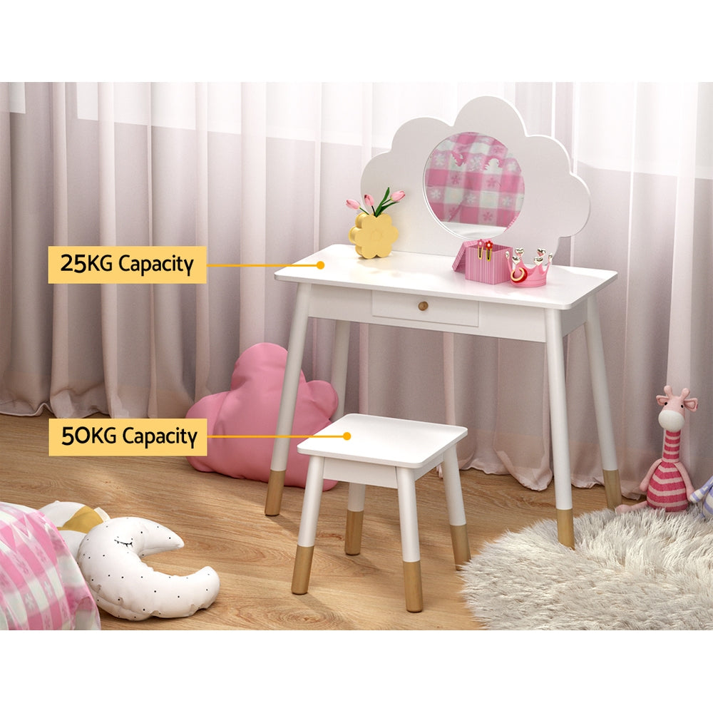 Keezi Kids Dressing Table Chair Set Vanity Makeup Wooden Leg Mirror Drawer - Cosy Abode