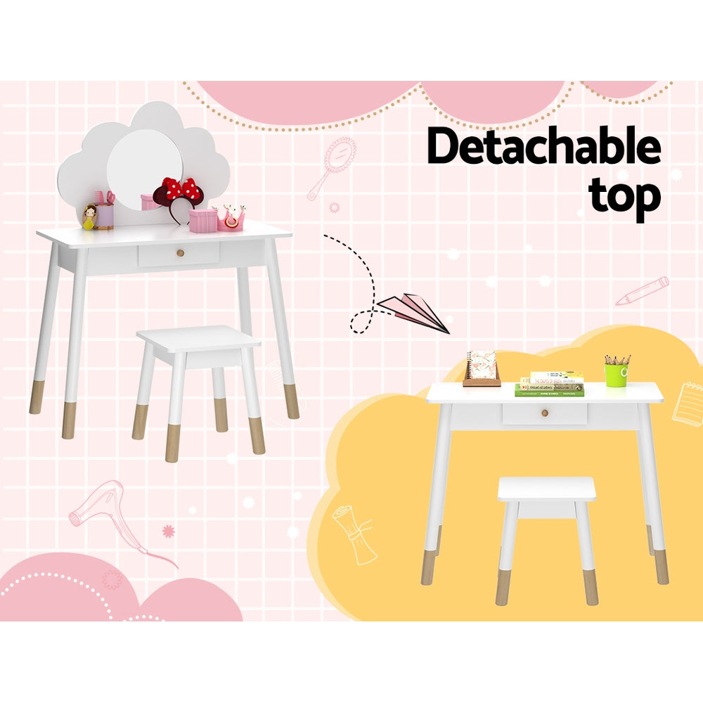 Keezi Kids Dressing Table Chair Set Vanity Makeup Wooden Leg Mirror Drawer - Cosy Abode