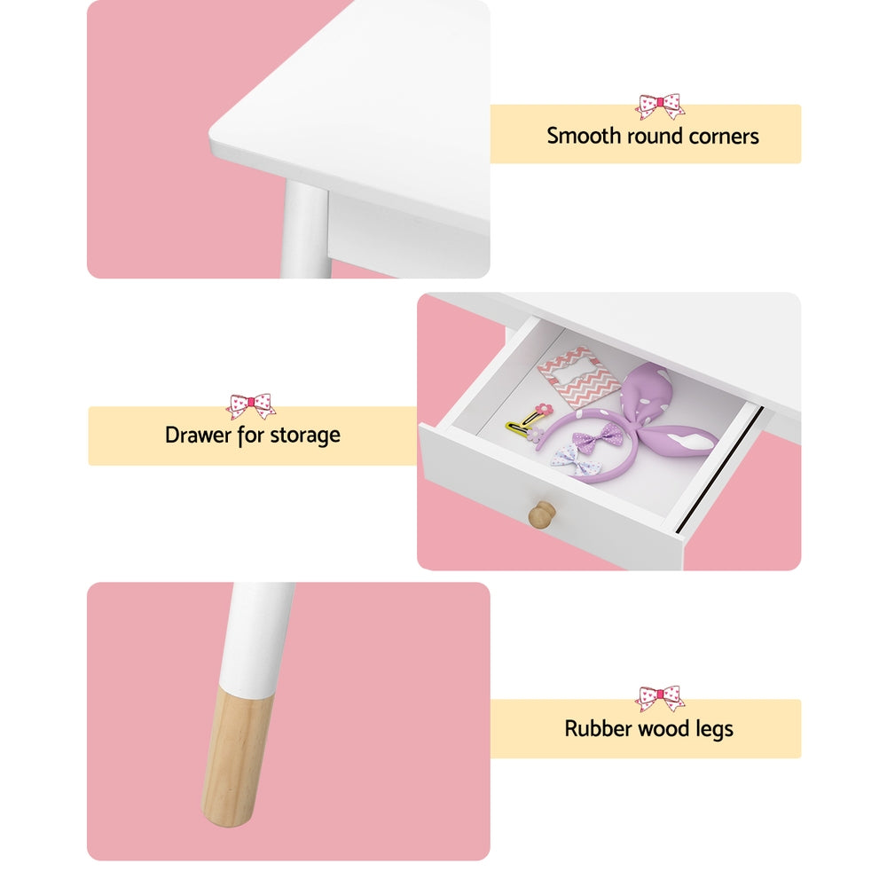Keezi Kids Dressing Table Chair Set Vanity Makeup Wooden Leg Mirror Drawer - Cosy Abode
