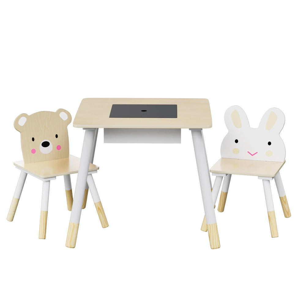 Keezi 3PCS Kids Table and Chairs Set Activity Desk Chalkboard Toy Hidden Storage - Cosy Abode