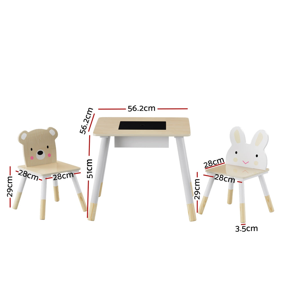 Keezi 3PCS Kids Table and Chairs Set Activity Desk Chalkboard Toy Hidden Storage - Cosy Abode