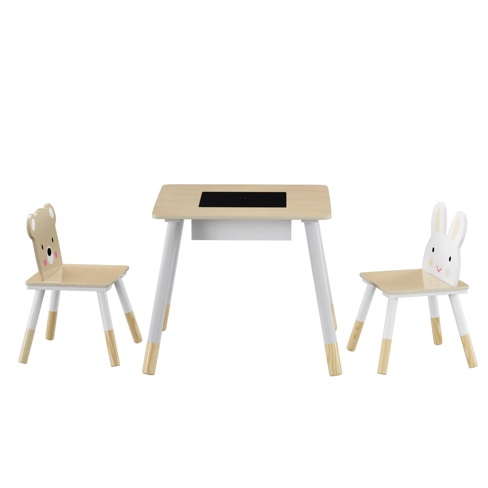 Keezi 3PCS Kids Table and Chairs Set Activity Desk Chalkboard Toy Hidden Storage - Cosy Abode