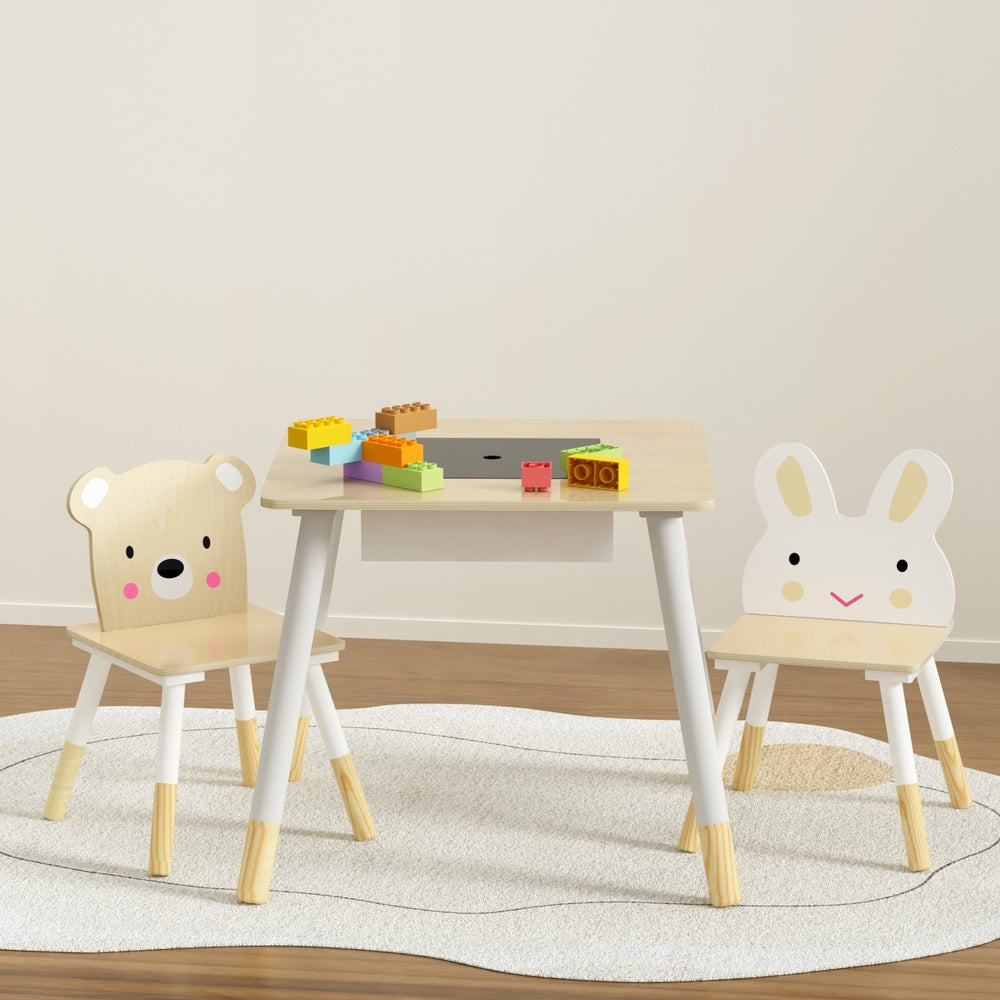 Keezi 3PCS Kids Table and Chairs Set Activity Desk Chalkboard Toy Hidden Storage - Cosy Abode