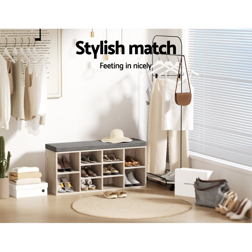 Artiss Shoe Cabinet Rack Shoe Bench Fabric Seat Pine BOA - Cosy Abode