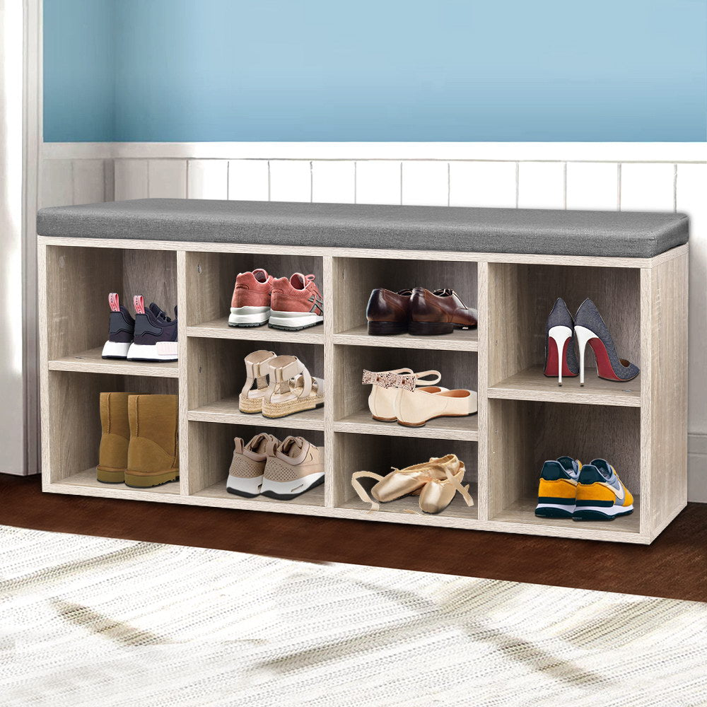 Artiss Shoe Cabinet Rack Shoe Bench Fabric Seat Pine BOA - Cosy Abode