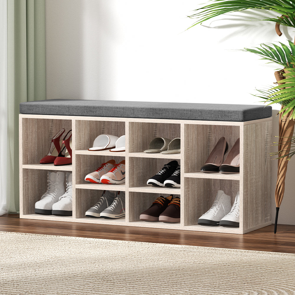 Artiss Shoe Cabinet Rack Shoe Bench Fabric Seat Pine BOA - Cosy Abode