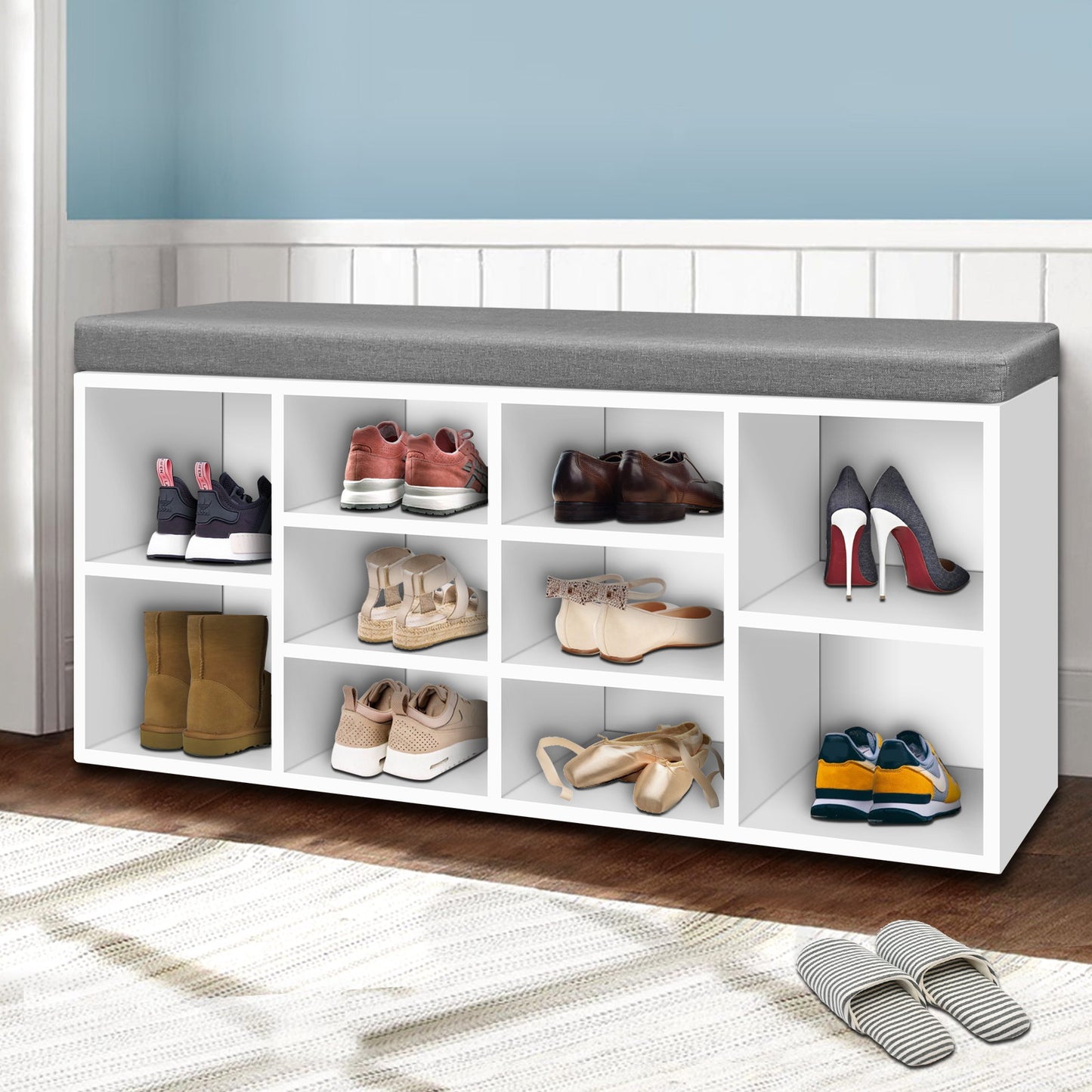 Artiss Shoe Cabinet Rack Shoe Bench Fabric Seat White BOA - Cosy Abode