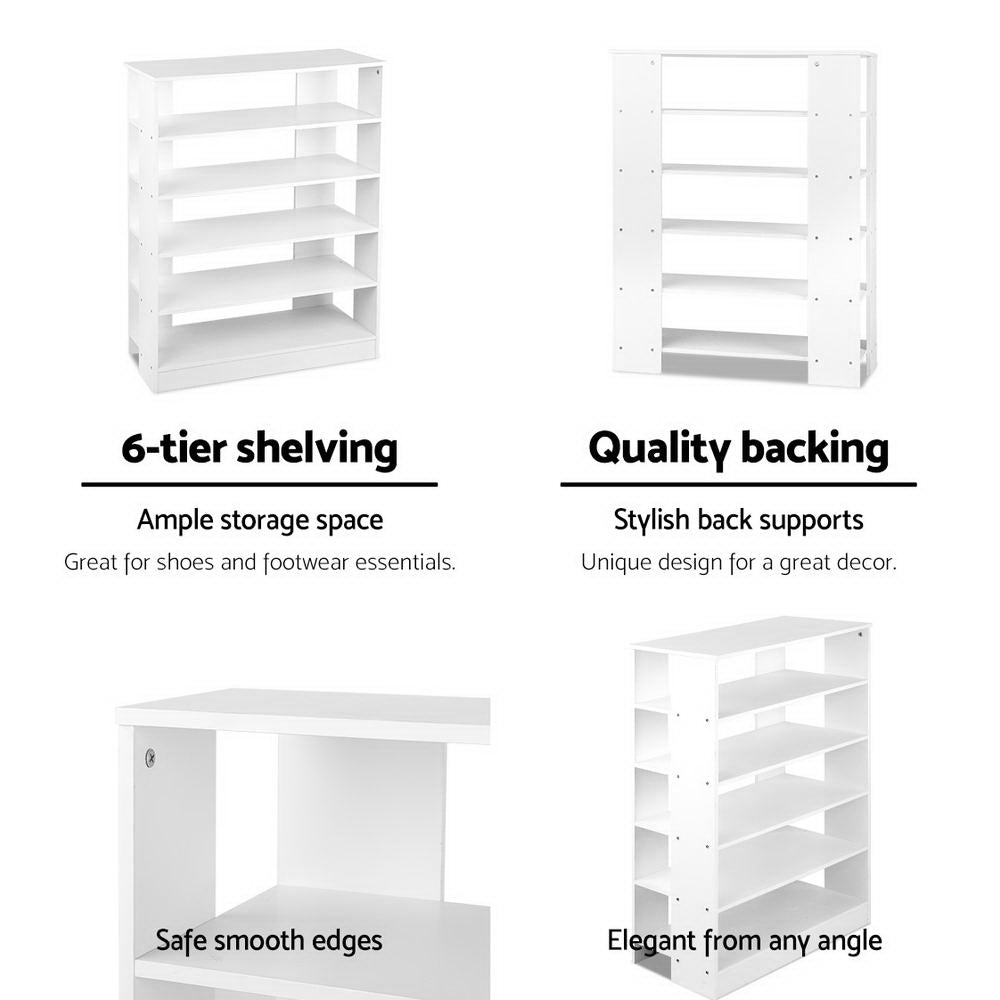 Artiss Shoe Rack 30 Pairs 6-Tier Shelf White - Cosy Abode