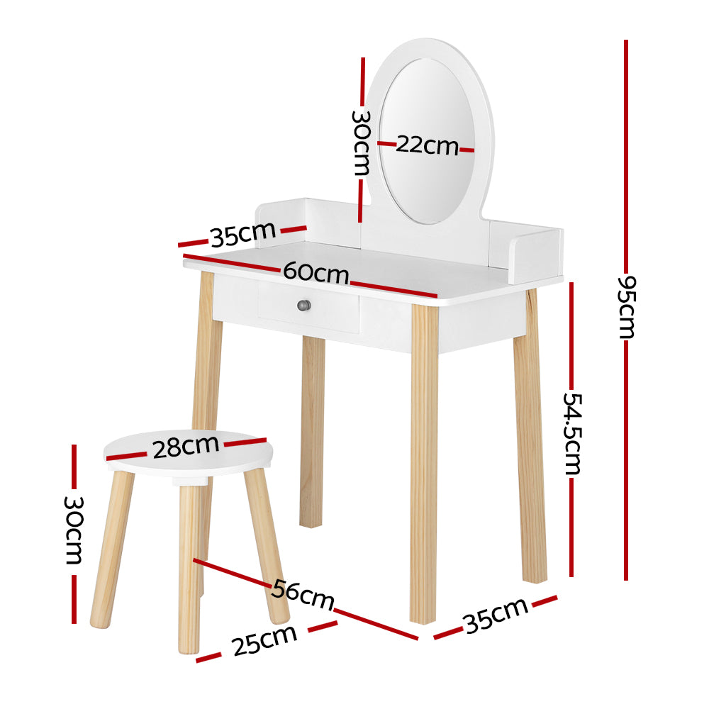 Keezi Kids Dressing Table Chair Set Wooden Leg Vanity Makeup Drawer Mirror - Cosy Abode
